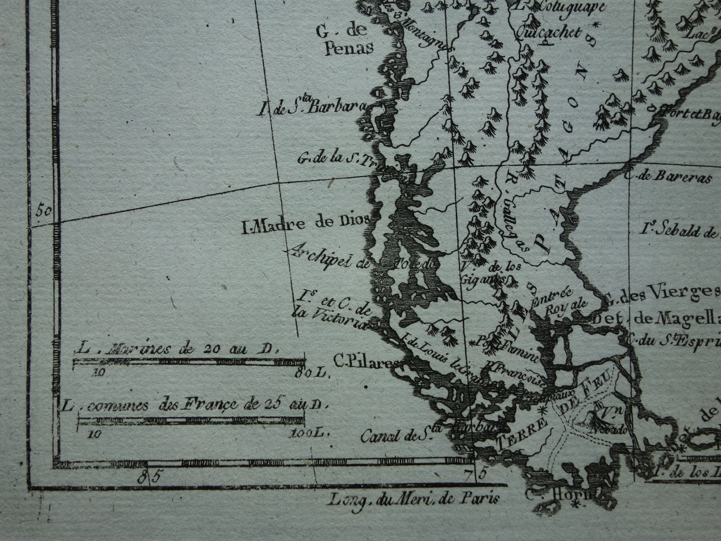 CHILE &amp; ARGENTINA Old map Original vintage French Bonne map from 1784