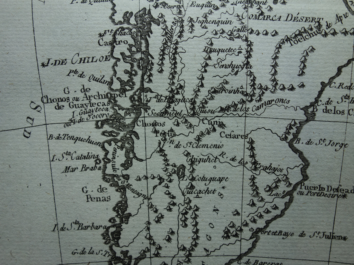CHILE &amp; ARGENTINA Old map Original vintage French Bonne map from 1784