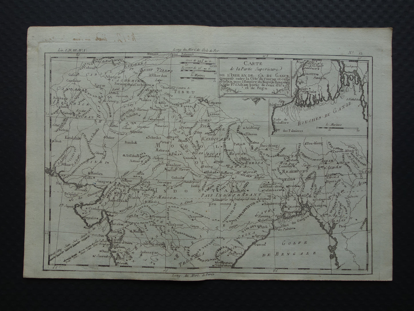 Antike Karte von Nordindien und Nepal aus dem Jahr 1780, originale alte Karte, Vintage-Ganges-Druck