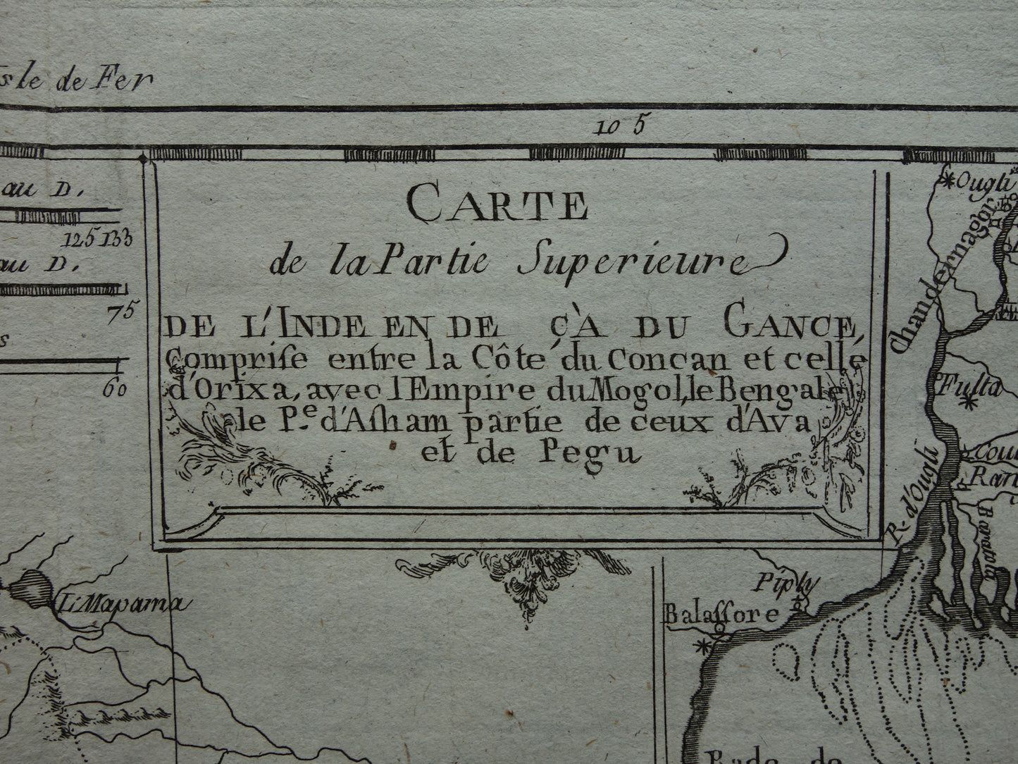 Antike Karte von Nordindien und Nepal aus dem Jahr 1780, originale alte Karte, Vintage-Ganges-Druck