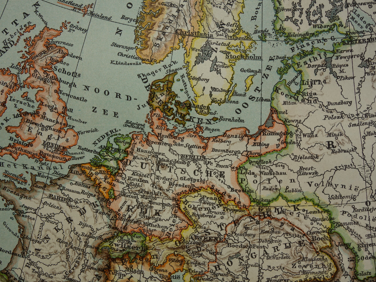 Old map of Europe from 1907 original antique map of the European continent vintage Dutch maps