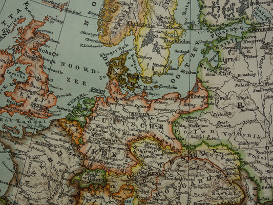 Old map of Europe from 1907 original antique map of the European continent vintage Dutch maps