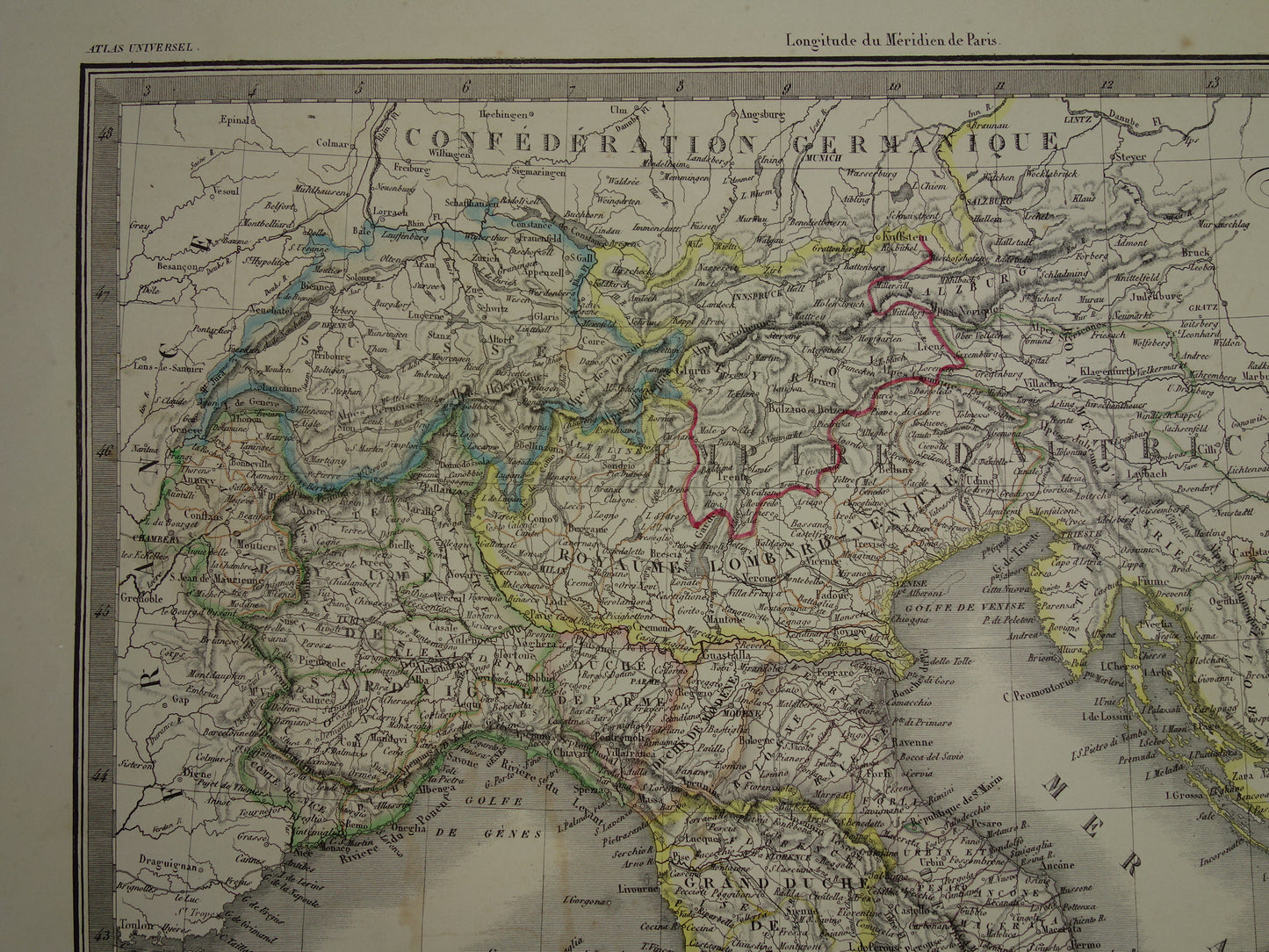 Grote oude landkaart van Italië 1851 originele antieke kaart van Italië met jaartal 50 x 66 te koop vintage poster