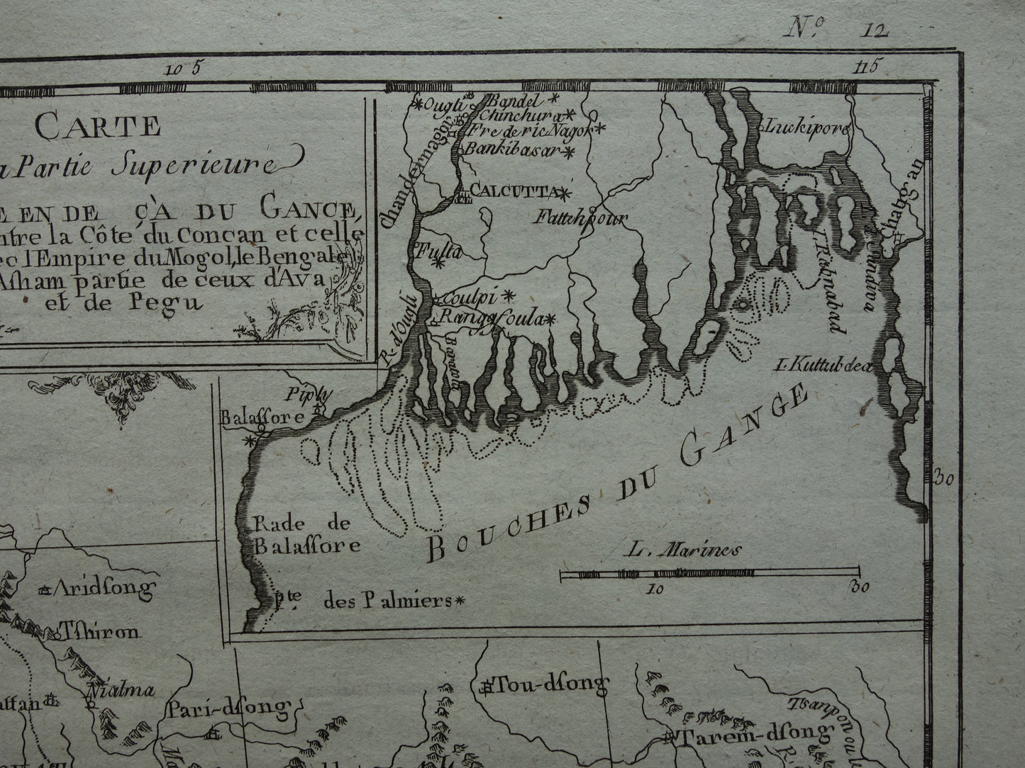Antike Karte von Nordindien und Nepal aus dem Jahr 1780, originale alte Karte, Vintage-Ganges-Druck