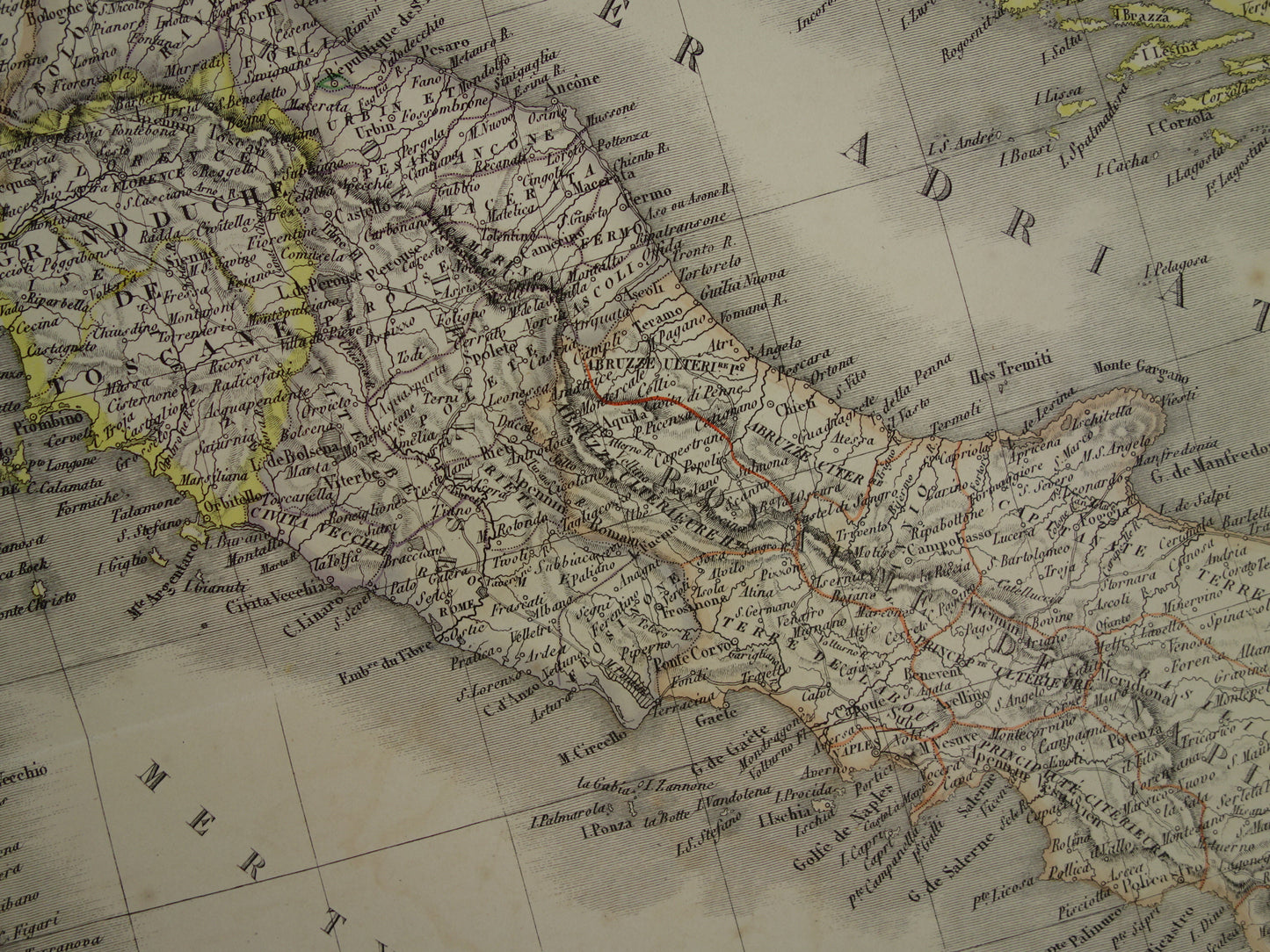 Grote oude landkaart van Italië 1851 originele antieke kaart van Italië met jaartal 50 x 66 te koop vintage poster