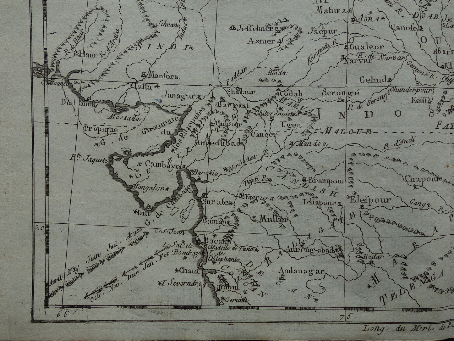 Antike Karte von Nordindien und Nepal aus dem Jahr 1780, originale alte Karte, Vintage-Ganges-Druck