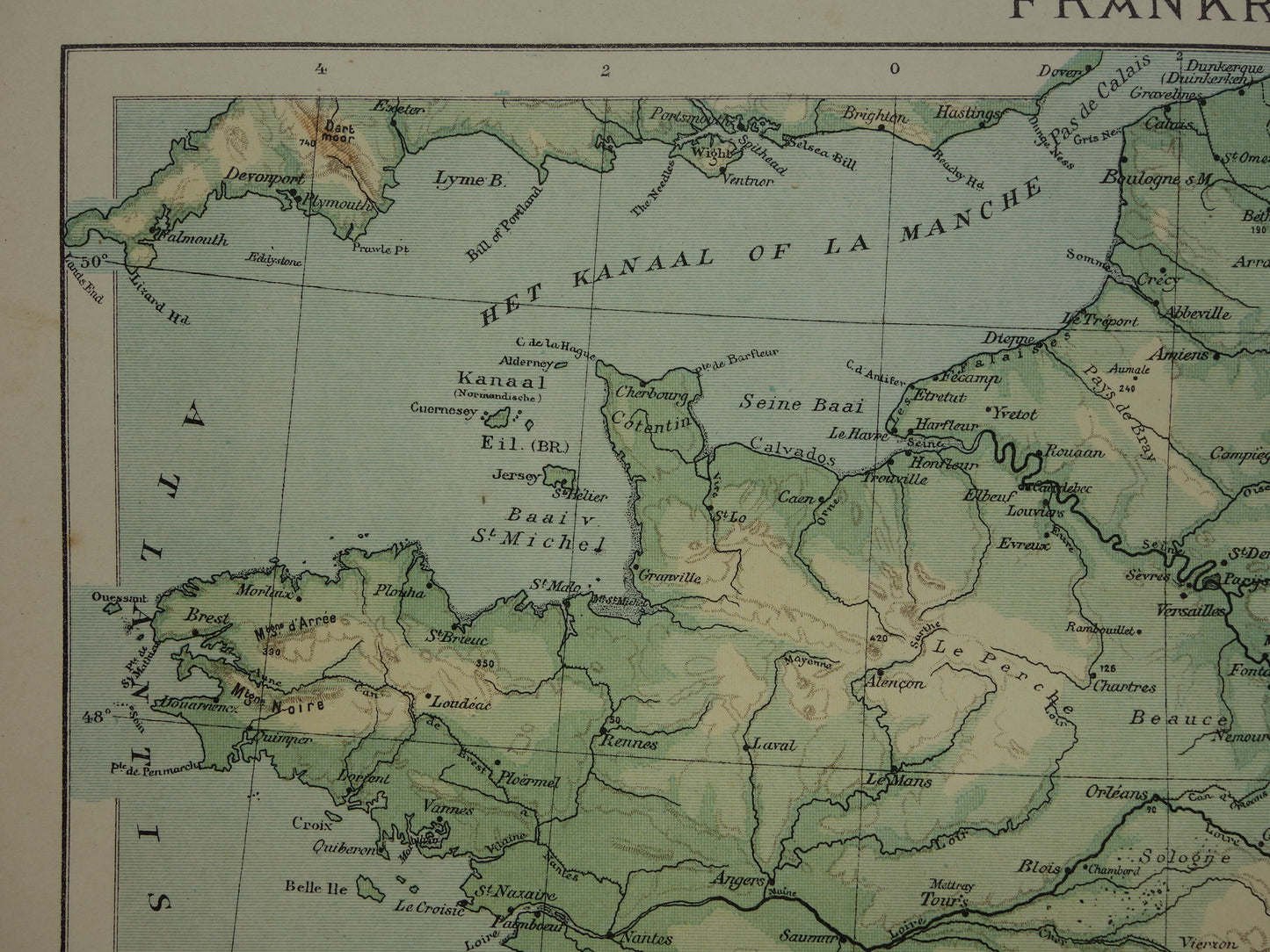 FRANCE old Dutch map of France from 1907 original antique map elevation map