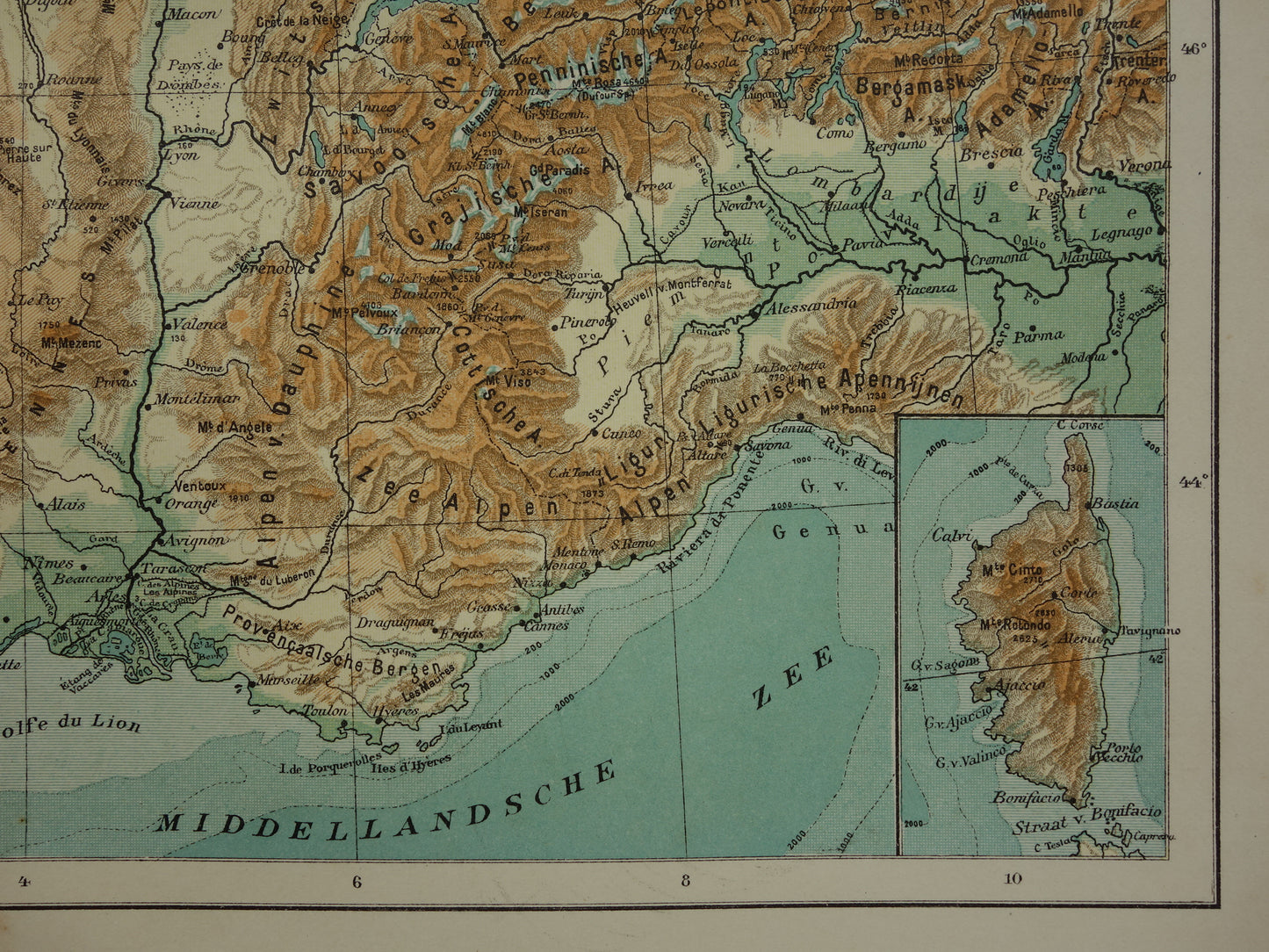 FRANCE old Dutch map of France from 1907 original antique map elevation map