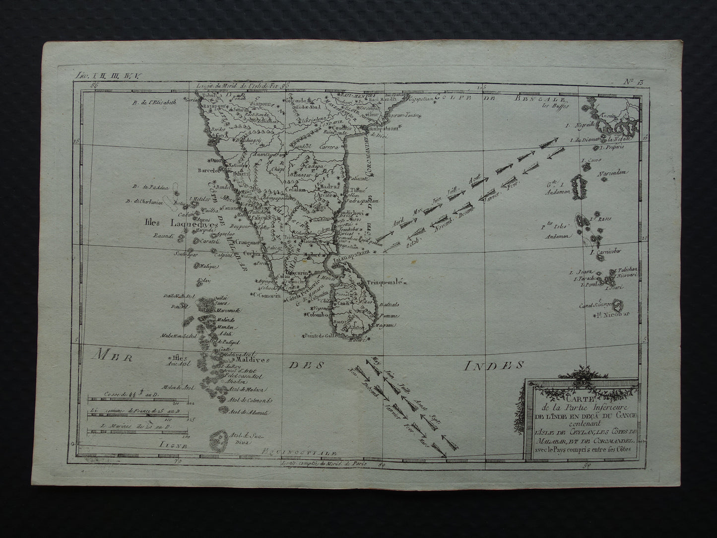 India antique map of South India Maldives Sri Lanka from 1780 original old map vintage print