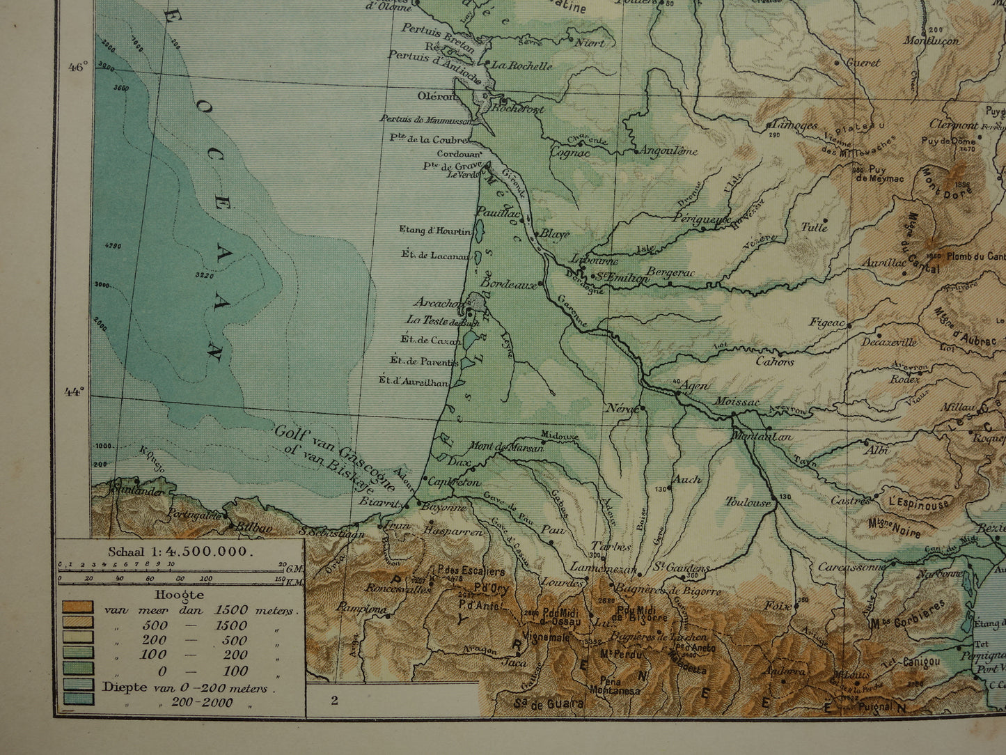 FRANCE old Dutch map of France from 1907 original antique map elevation map