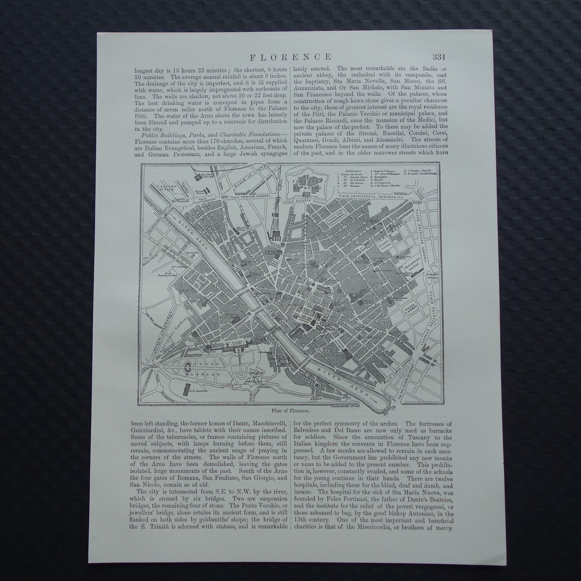Florence kleine antieke plattegrond uit 1879 jaar oude Engelse kaart
