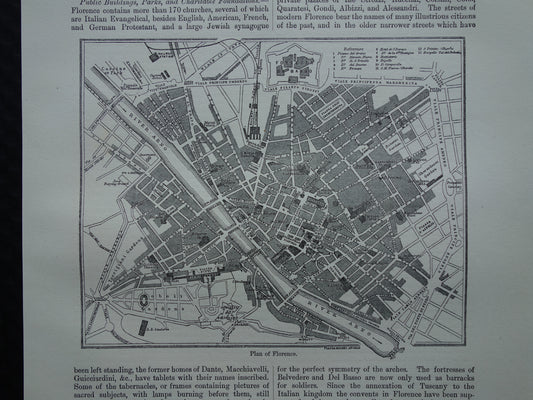 Florence small antique map from 1879 year old English map