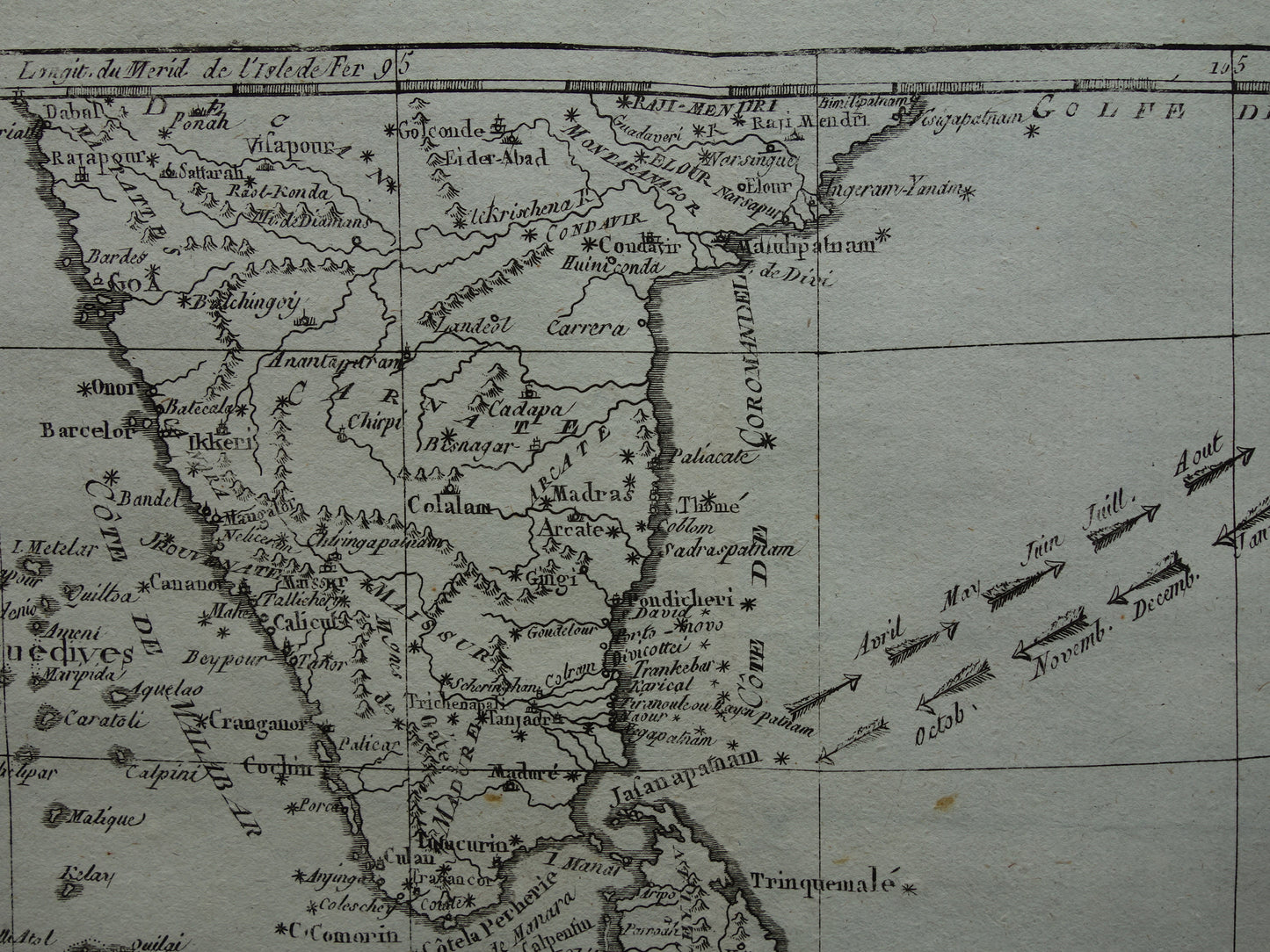 India antique map of South India Maldives Sri Lanka from 1780 original old map vintage print