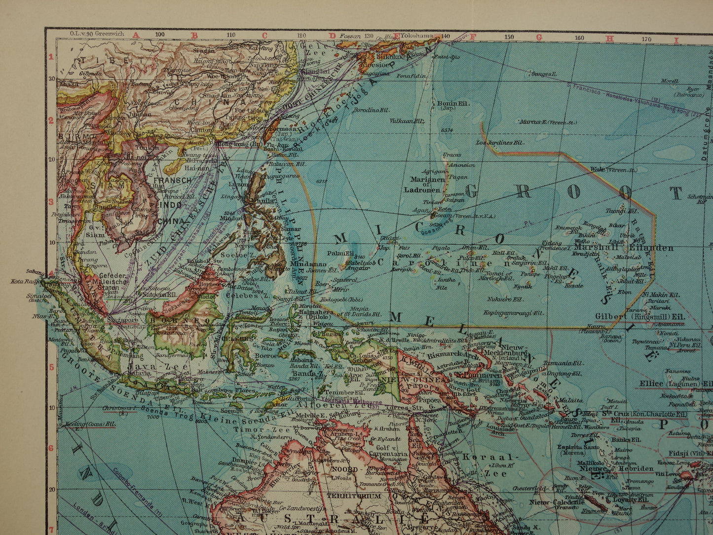 Old Dutch map of Oceania from 1929 original vintage map
