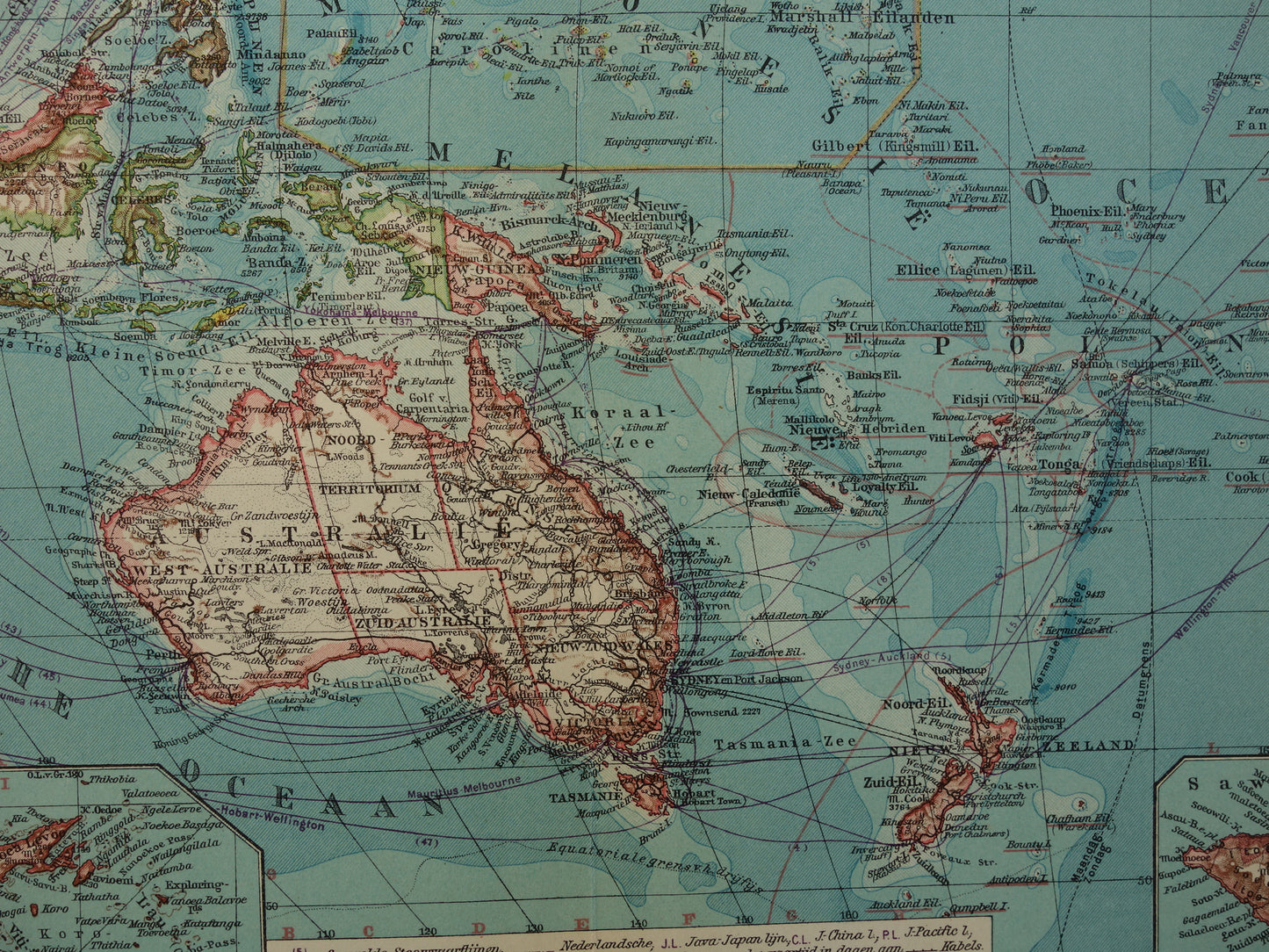 Old Dutch map of Oceania from 1929 original vintage map