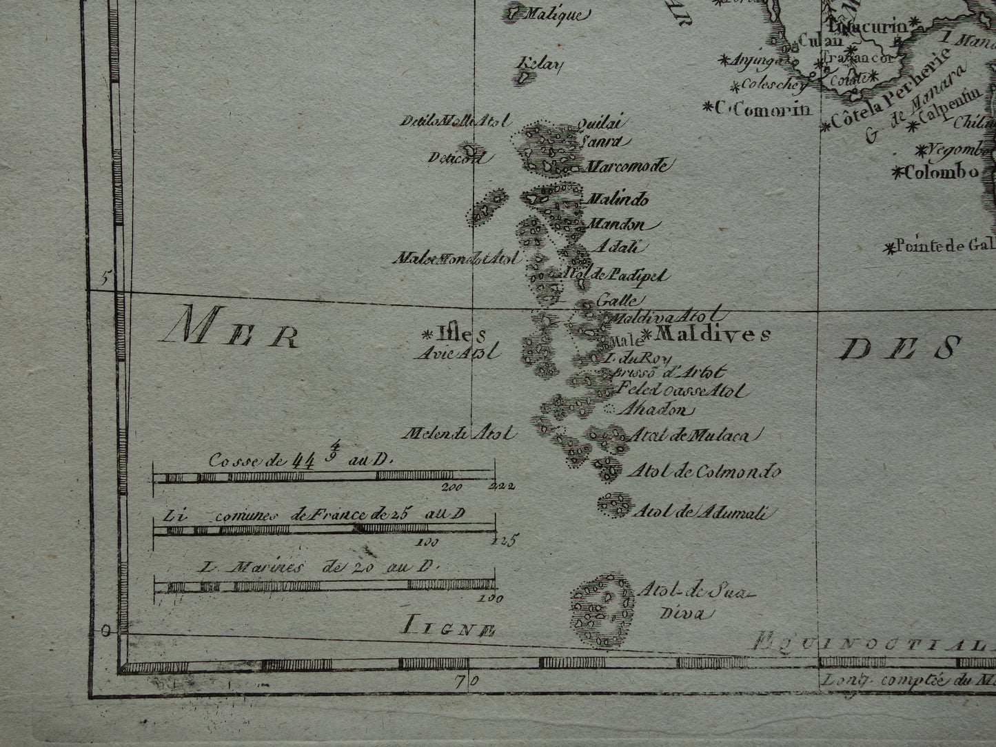 India antique map of South India Maldives Sri Lanka from 1780 original old map vintage print