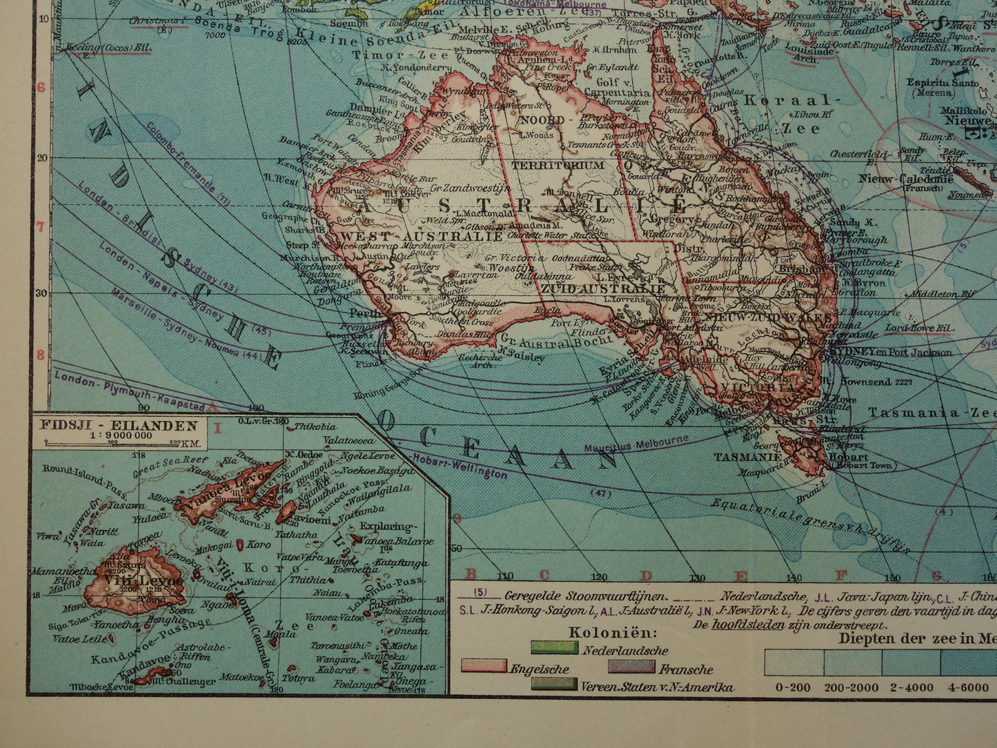 Old Dutch map of Oceania from 1929 original vintage map