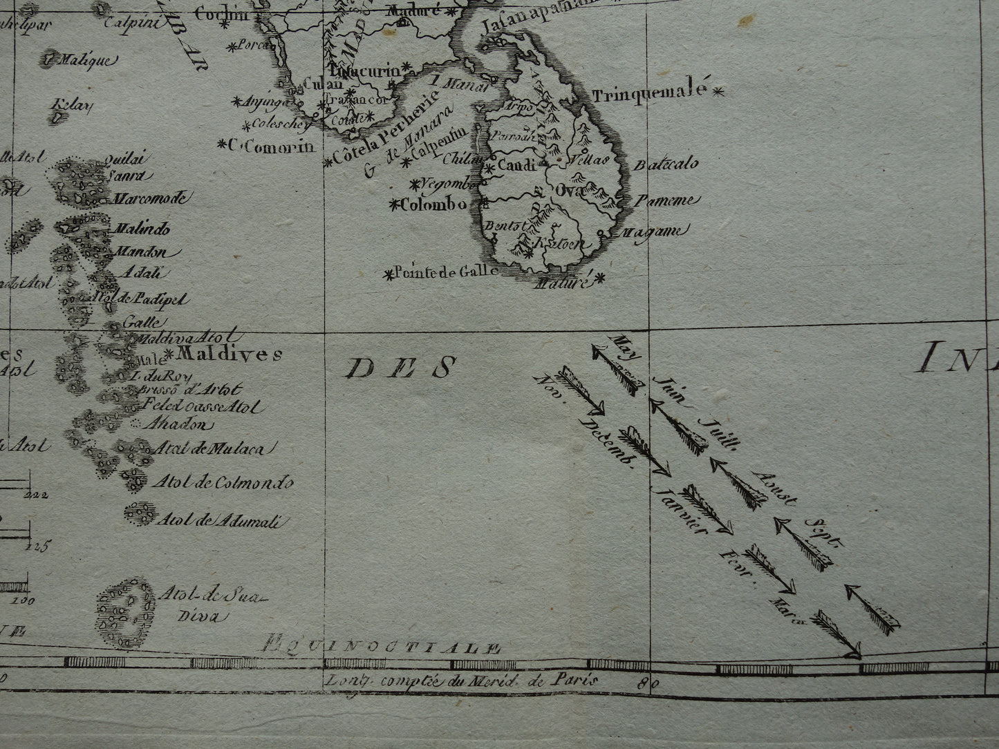 India antique map of South India Maldives Sri Lanka from 1780 original old map vintage print