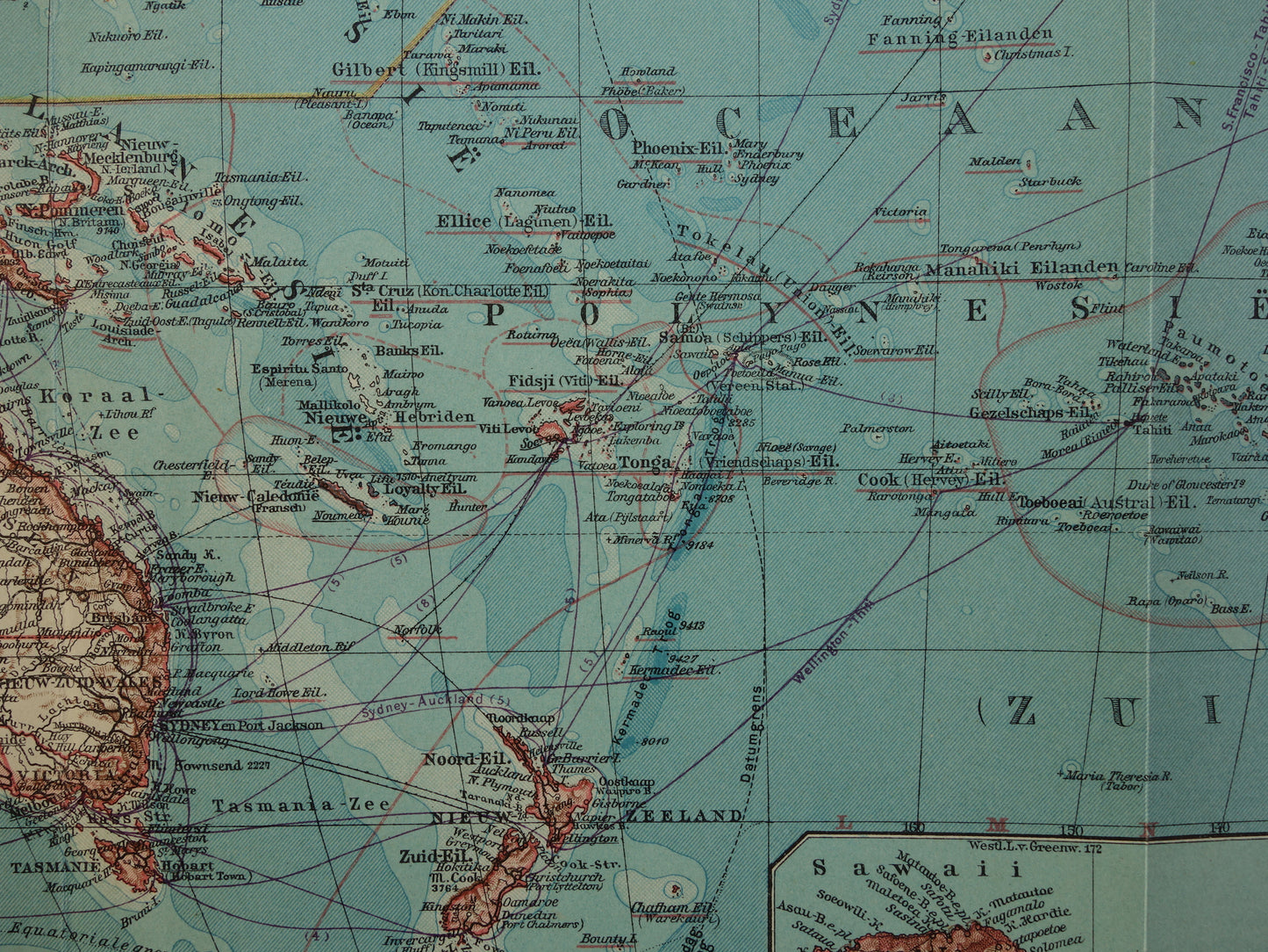 Old Dutch map of Oceania from 1929 original vintage map