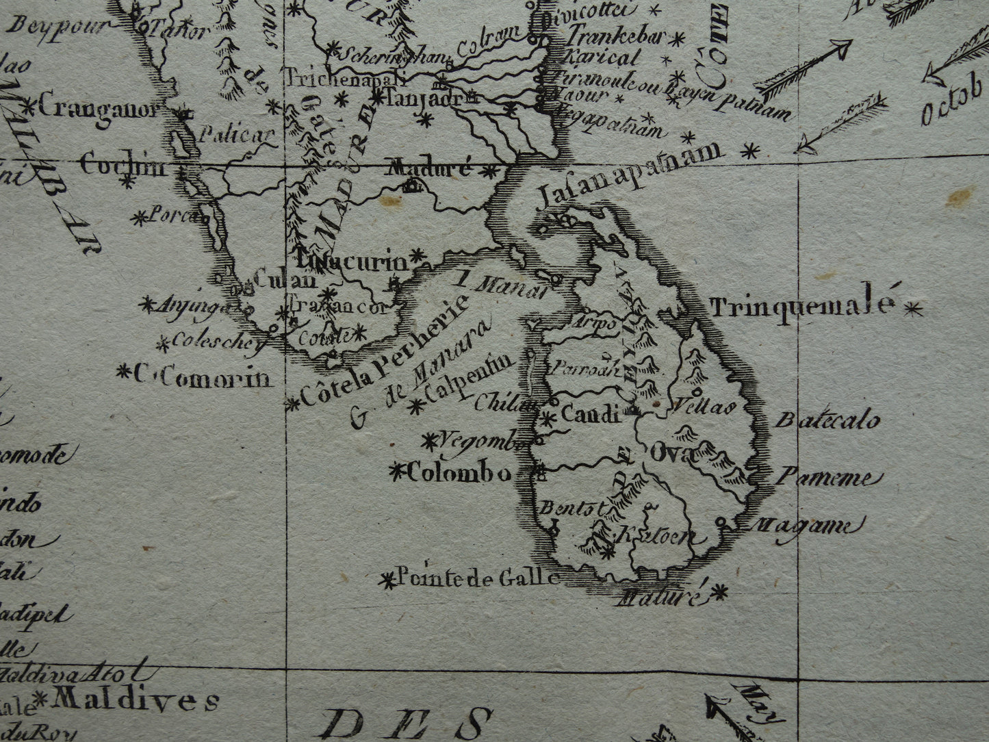 India antique map of South India Maldives Sri Lanka from 1780 original old map vintage print
