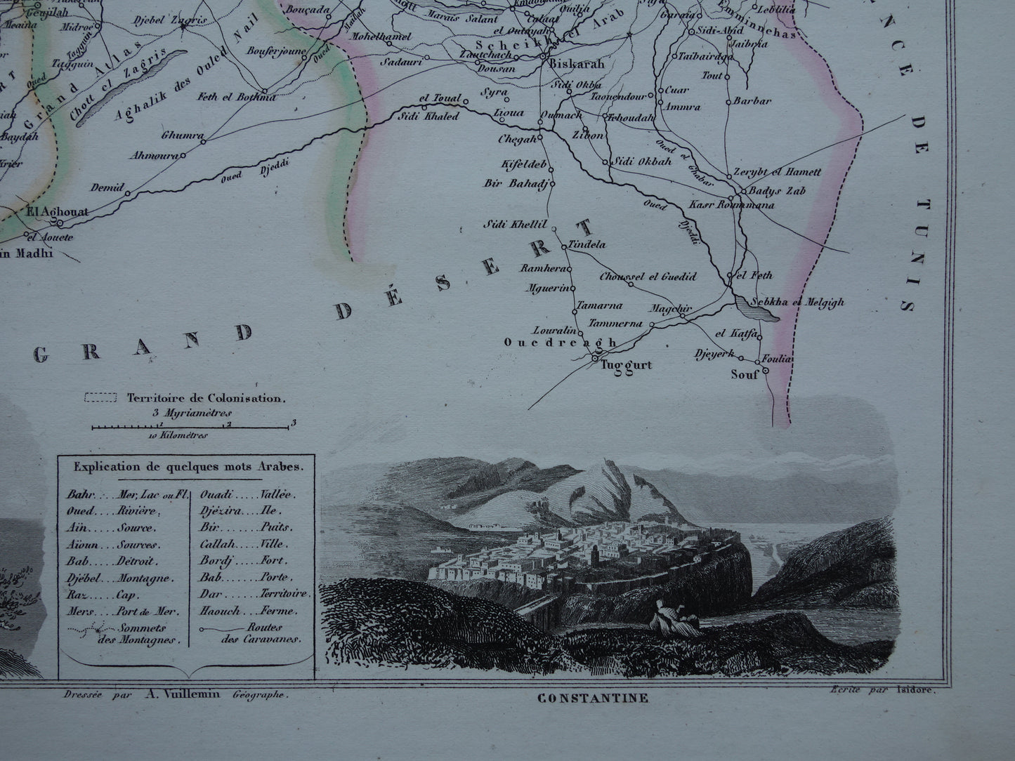 Map of Algeria from 1856 - original 170+ year old hand-colored French map of Algeria