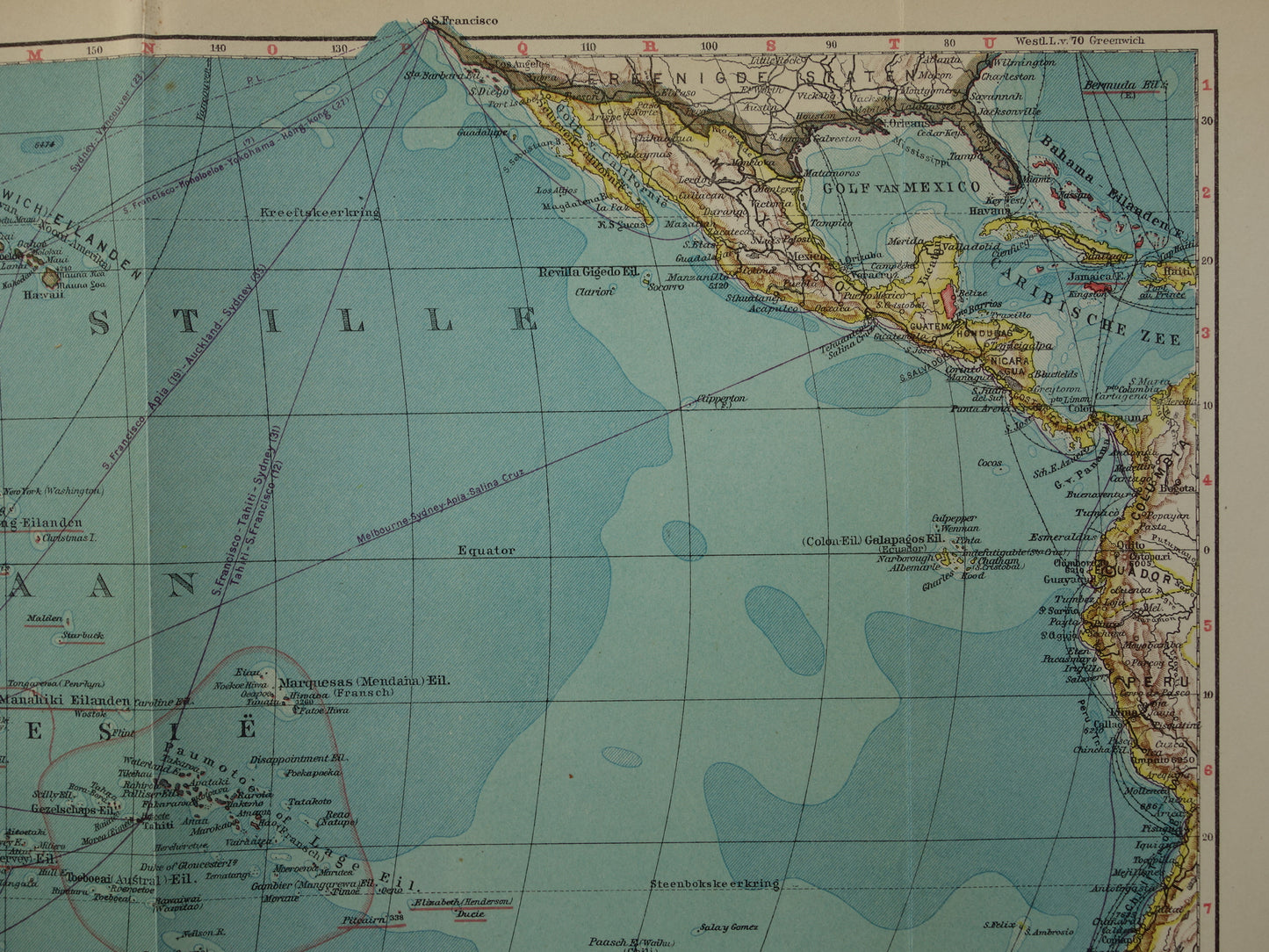 Old Dutch map of Oceania from 1929 original vintage map