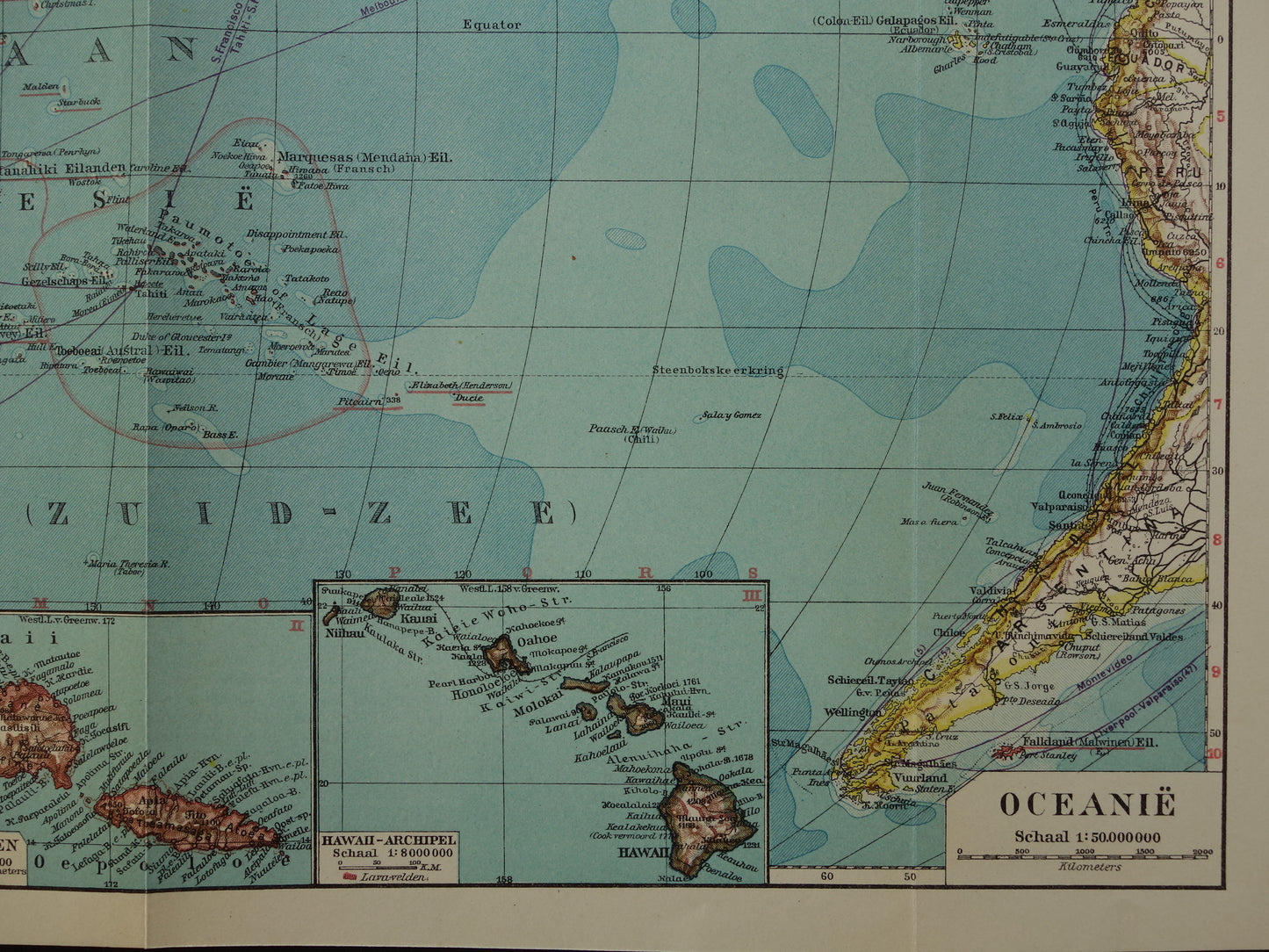 Old Dutch map of Oceania from 1929 original vintage map
