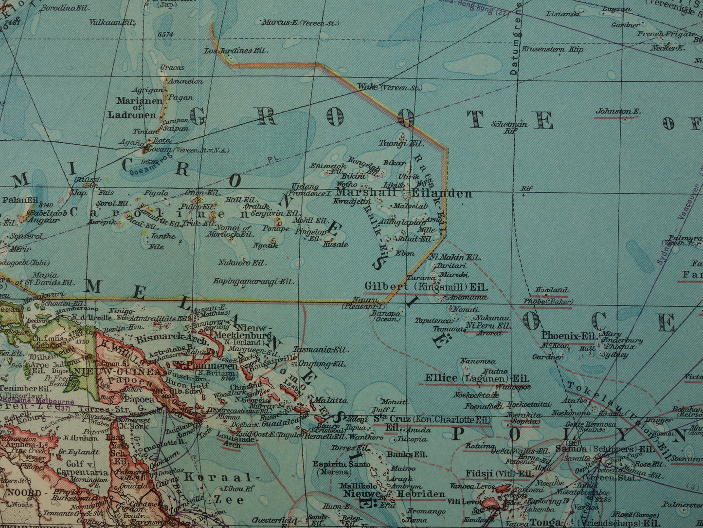 Old Dutch map of Oceania from 1929 original vintage map