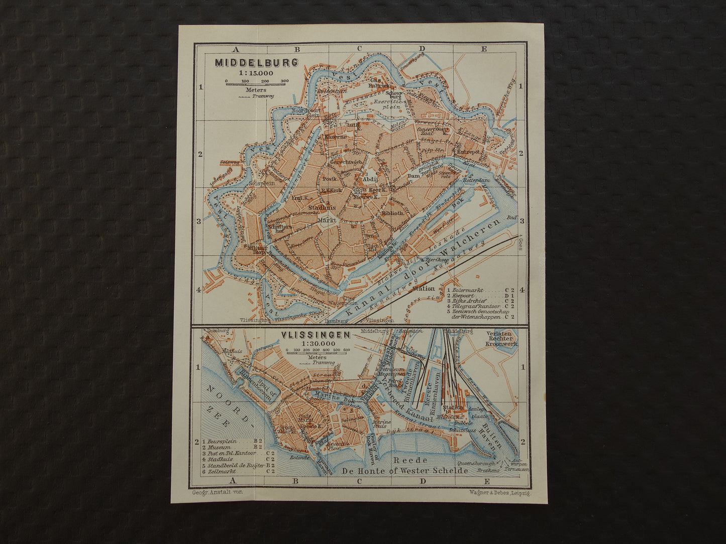 MIDDELBURG old map of Middelburg and Vlissingen from 1910 small original antique map of Zeeland