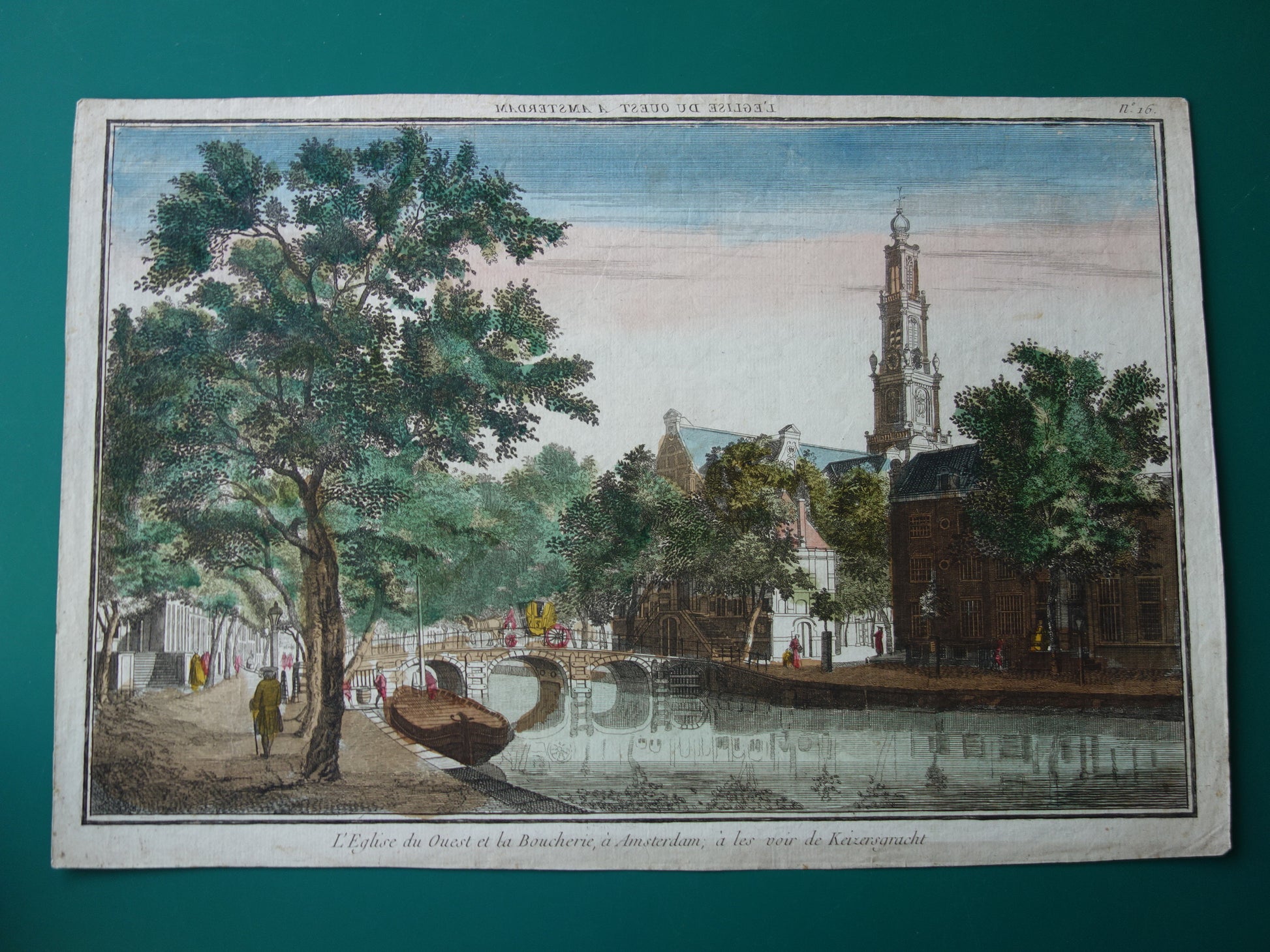 Westertoren Keizersgracht oude prent Originele antieke gravure opticaprent Westerkerk Amsterdam