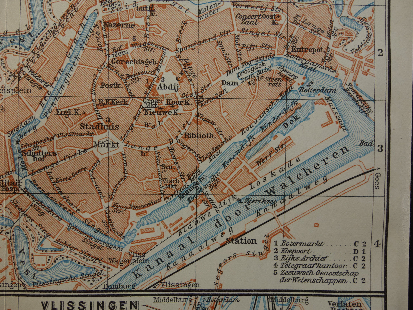 MIDDELBURG old map of Middelburg and Vlissingen from 1910 small original antique map of Zeeland