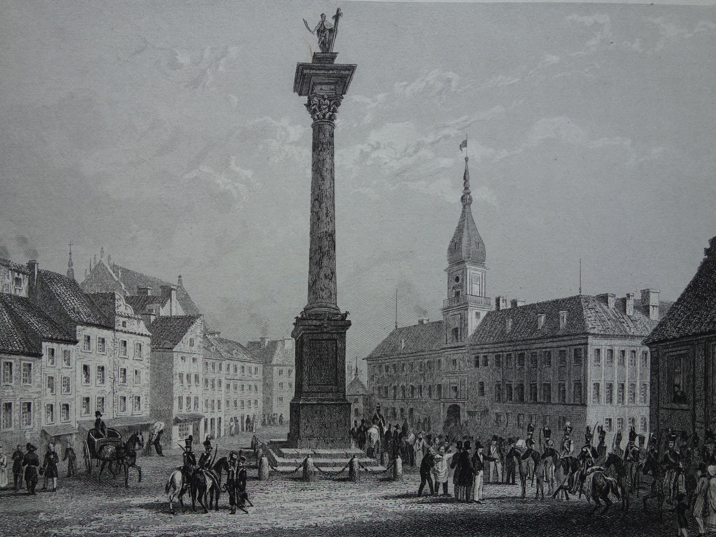 Cityscape of Warsaw from 1852 antique print Warsaw Poland