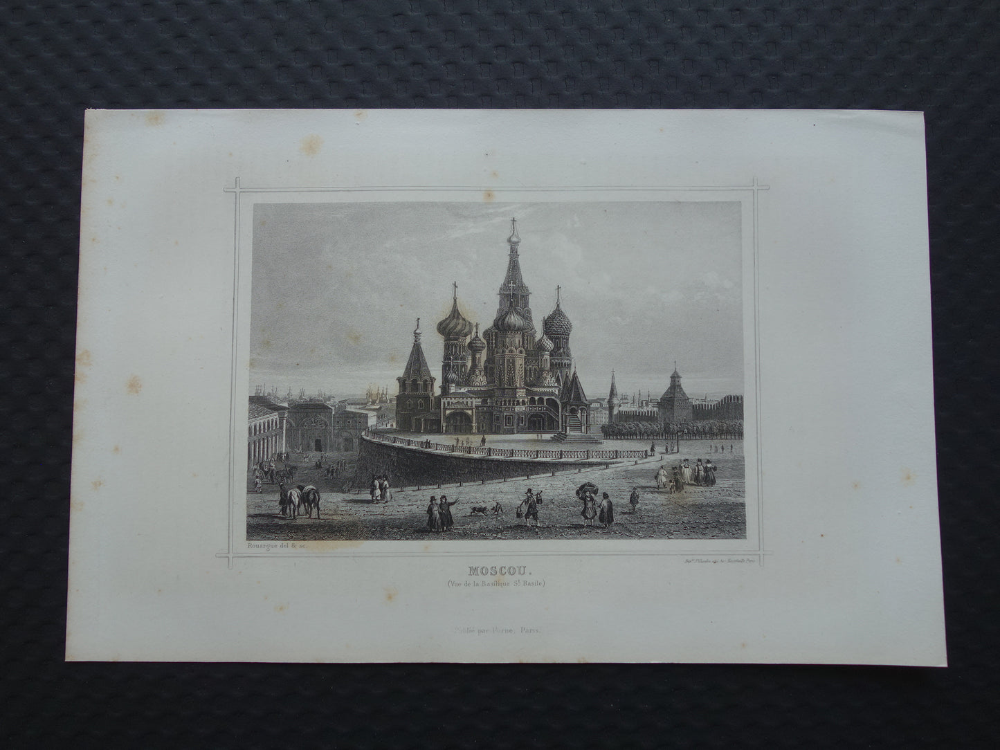 Stadsgezicht van Moskou uit 1852 antieke print Basiliuskathedraal