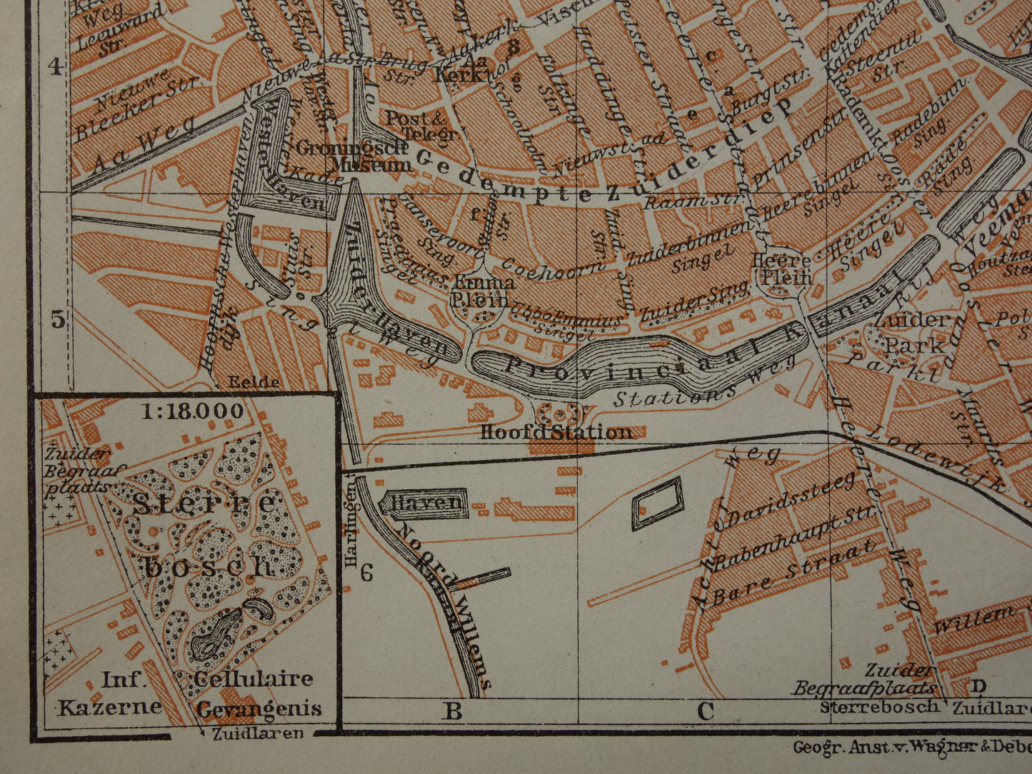 Groningen old map of Groningen City from 1904 small original antique map vintage print