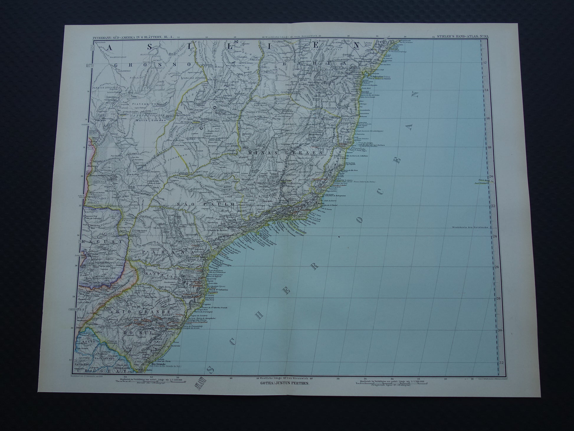 Oude landkaart Brazilië uit 1886 originele antieke kaart - Duitse kaarten met jaartal