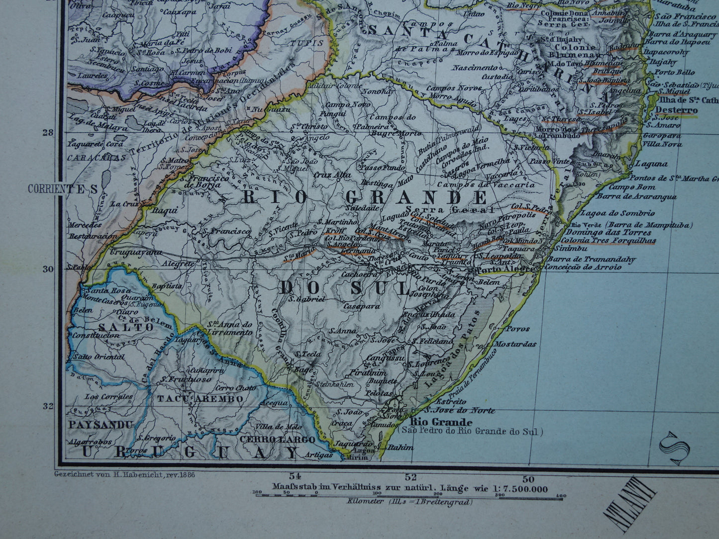 Oude landkaart Brazilië uit 1886 originele antieke kaart - Duitse kaarten met jaartal