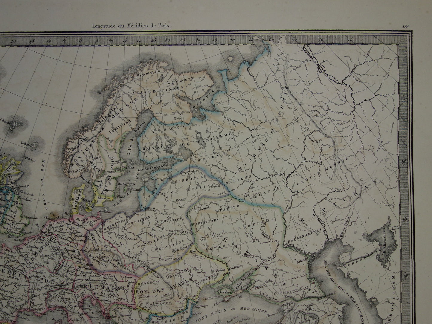 Antique map of Europe at the time of Charlemagne in the year 800 and Emperor Charles V in the year 1500 - original old map from 1851