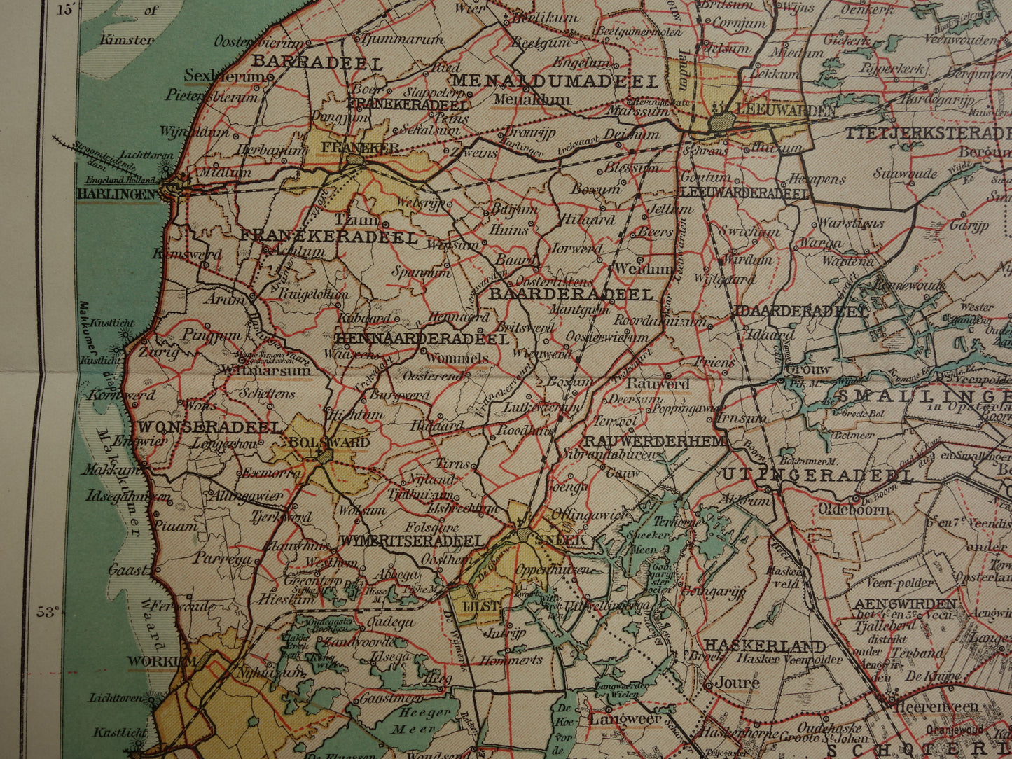 FRIESLAND Old map of the province of Friesland from 1907 original vintage historical map