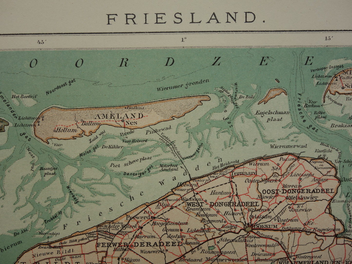 FRIESLAND Old map of the province of Friesland from 1907 original vintage historical map