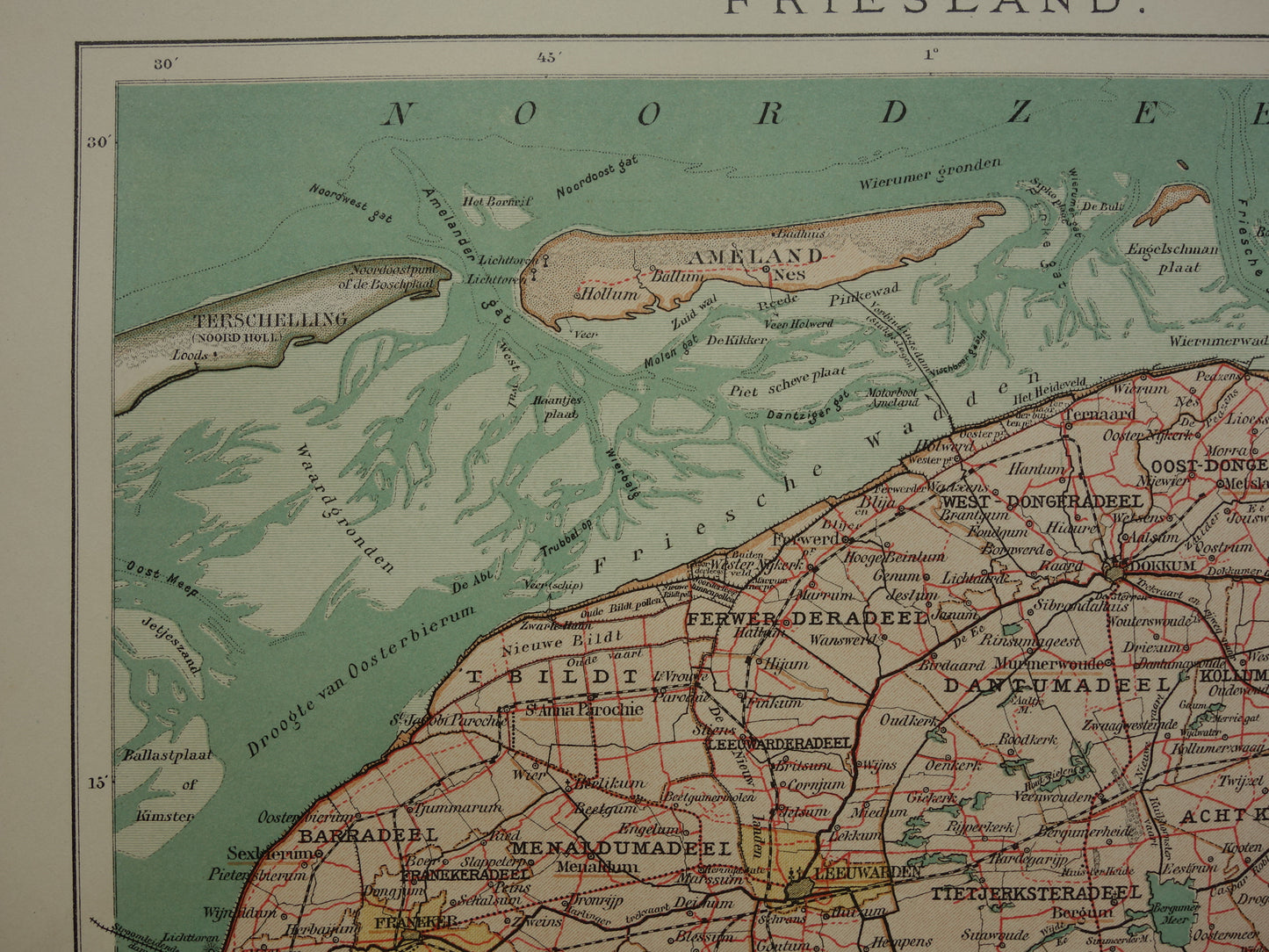 FRIESLAND Old map of the province of Friesland from 1907 original vintage historical map