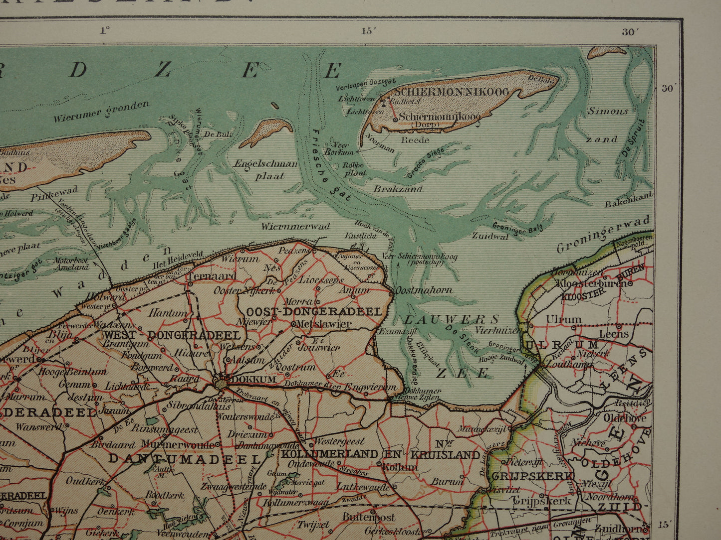 FRIESLAND Old map of the province of Friesland from 1907 original vintage historical map
