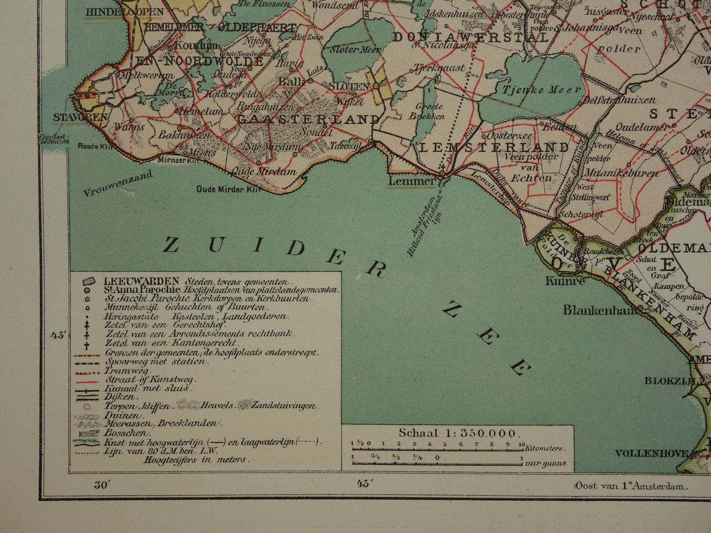 FRIESLAND Old map of the province of Friesland from 1907 original vintage historical map