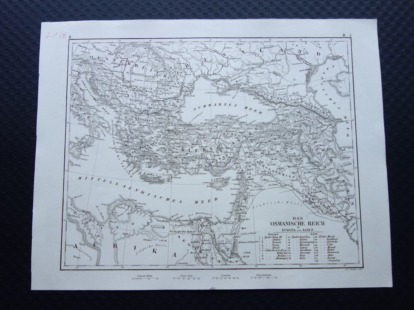 OSMAANSE RIJK Oude landkaart van Turkije uit 1849 historische kaart Ottomaanse Rijk z/w