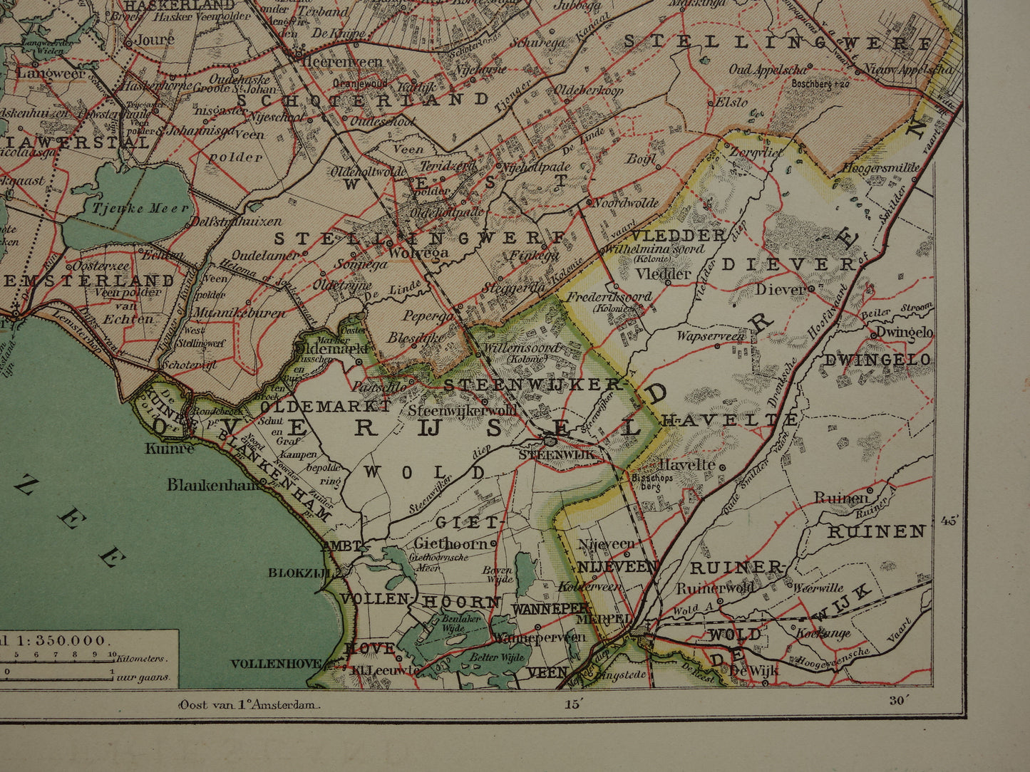 FRIESLAND Old map of the province of Friesland from 1907 original vintage historical map