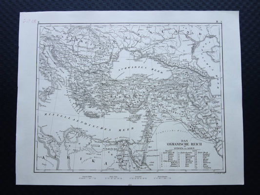 OSMANISCHES REICH Alte Karte der Türkei von 1849 historische Karte des Osmanischen Reiches s/w