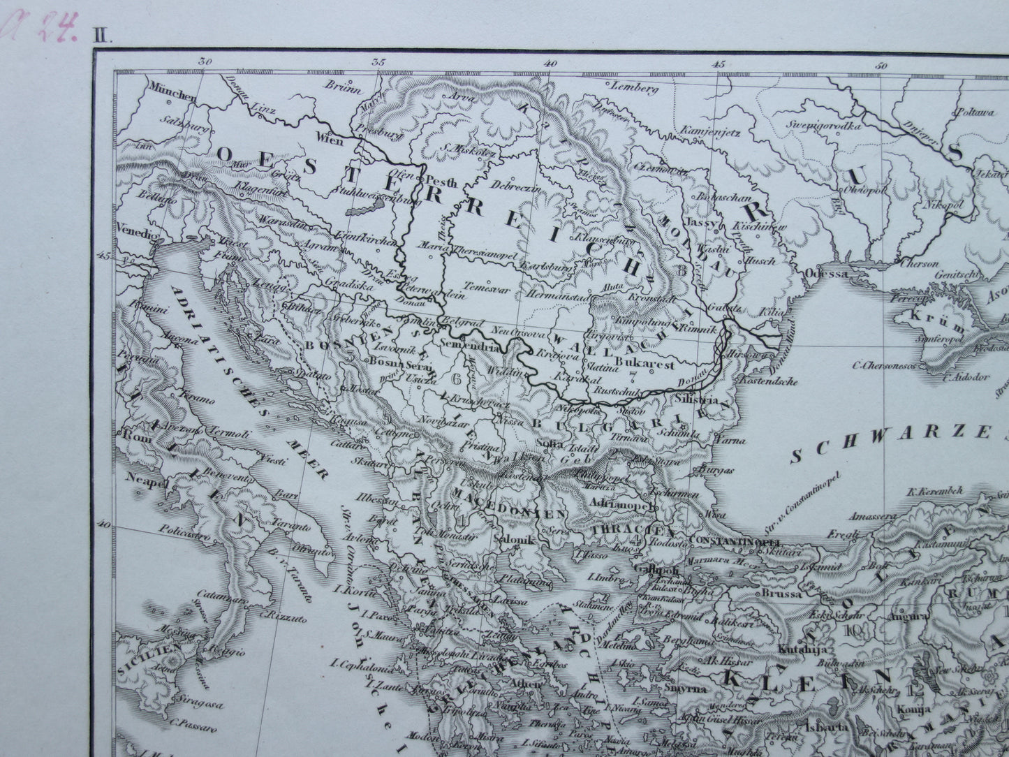 OSMAANSE RIJK Oude landkaart van Turkije uit 1849 historische kaart Ottomaanse Rijk z/w