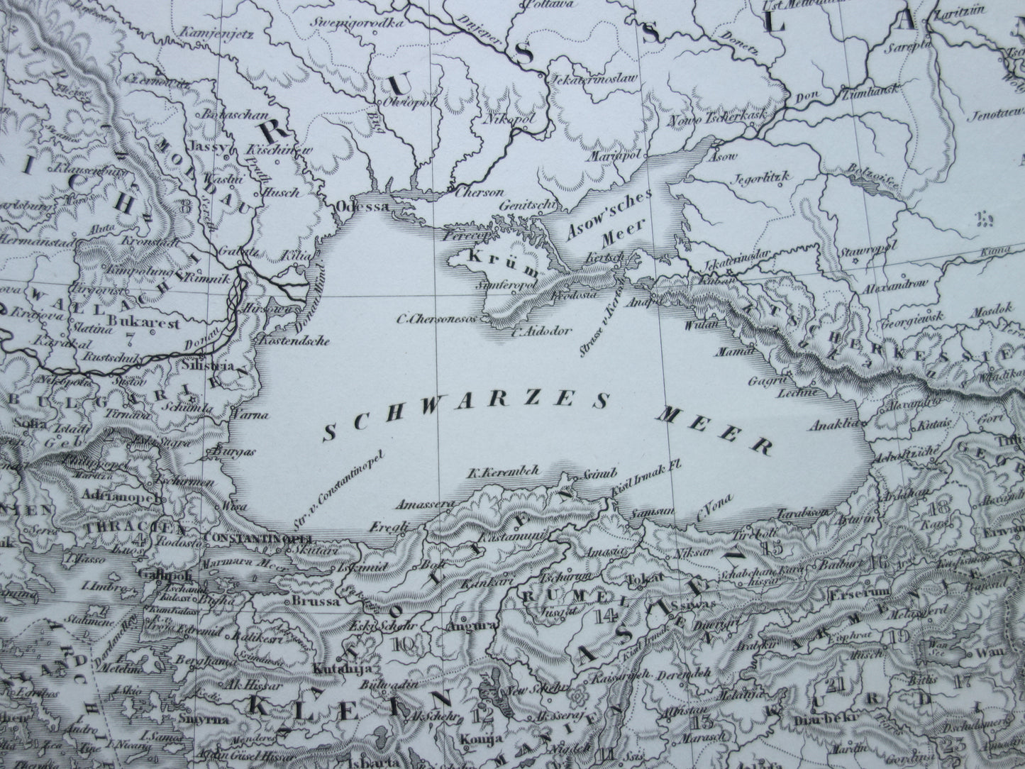 OSMAANSE RIJK Oude landkaart van Turkije uit 1849 historische kaart Ottomaanse Rijk z/w