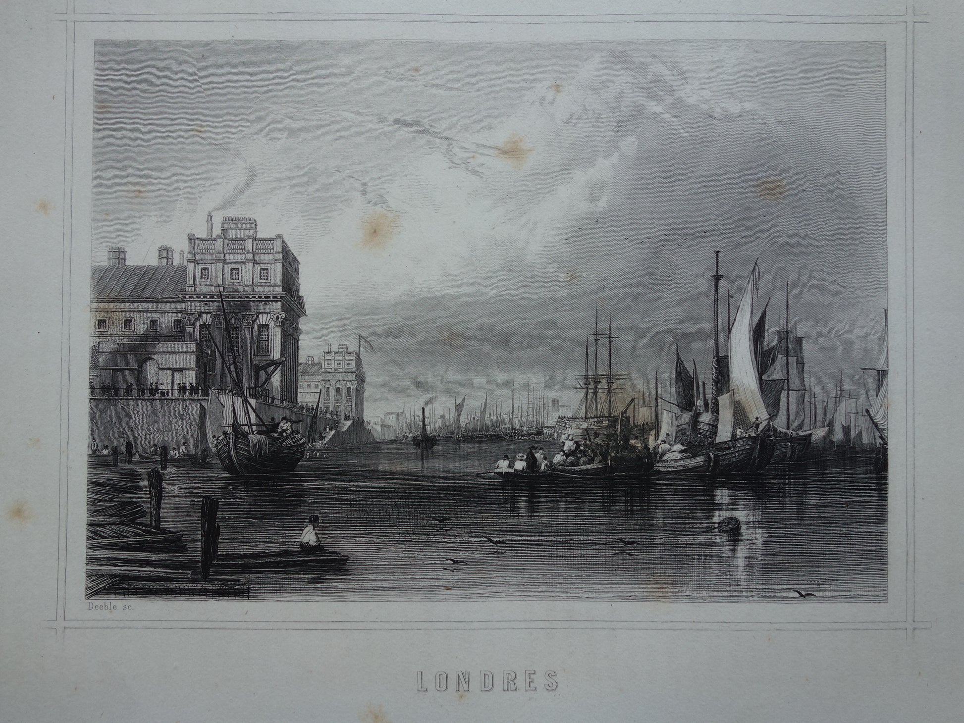 Stadsgezicht van Londen Ierland uit 1852 antieke print Londen panorama