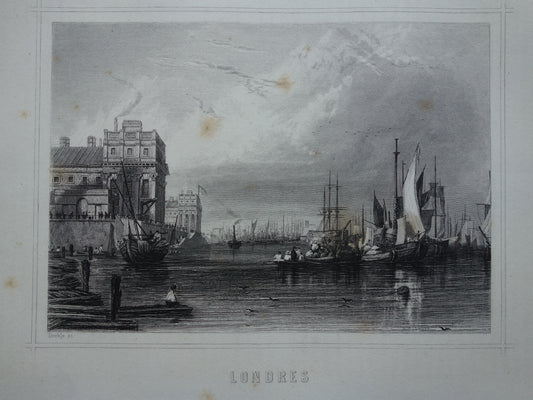 Stadsgezicht van Londen Ierland uit 1852 antieke print Londen panorama