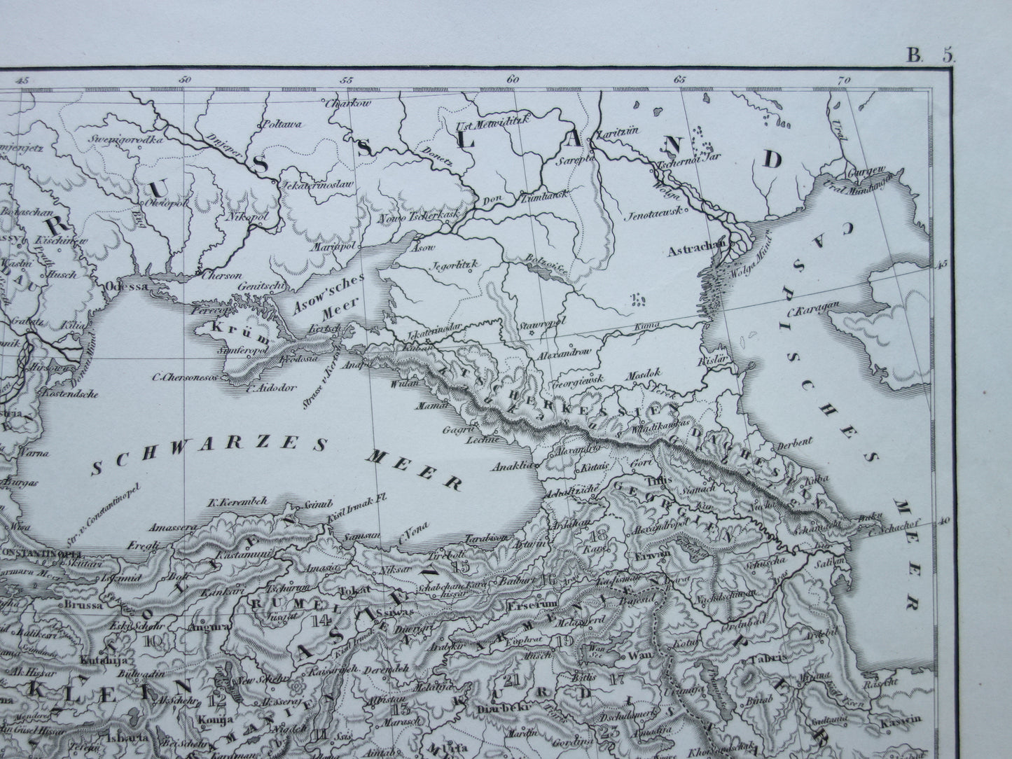 OSMAANSE RIJK Oude landkaart van Turkije uit 1849 historische kaart Ottomaanse Rijk z/w